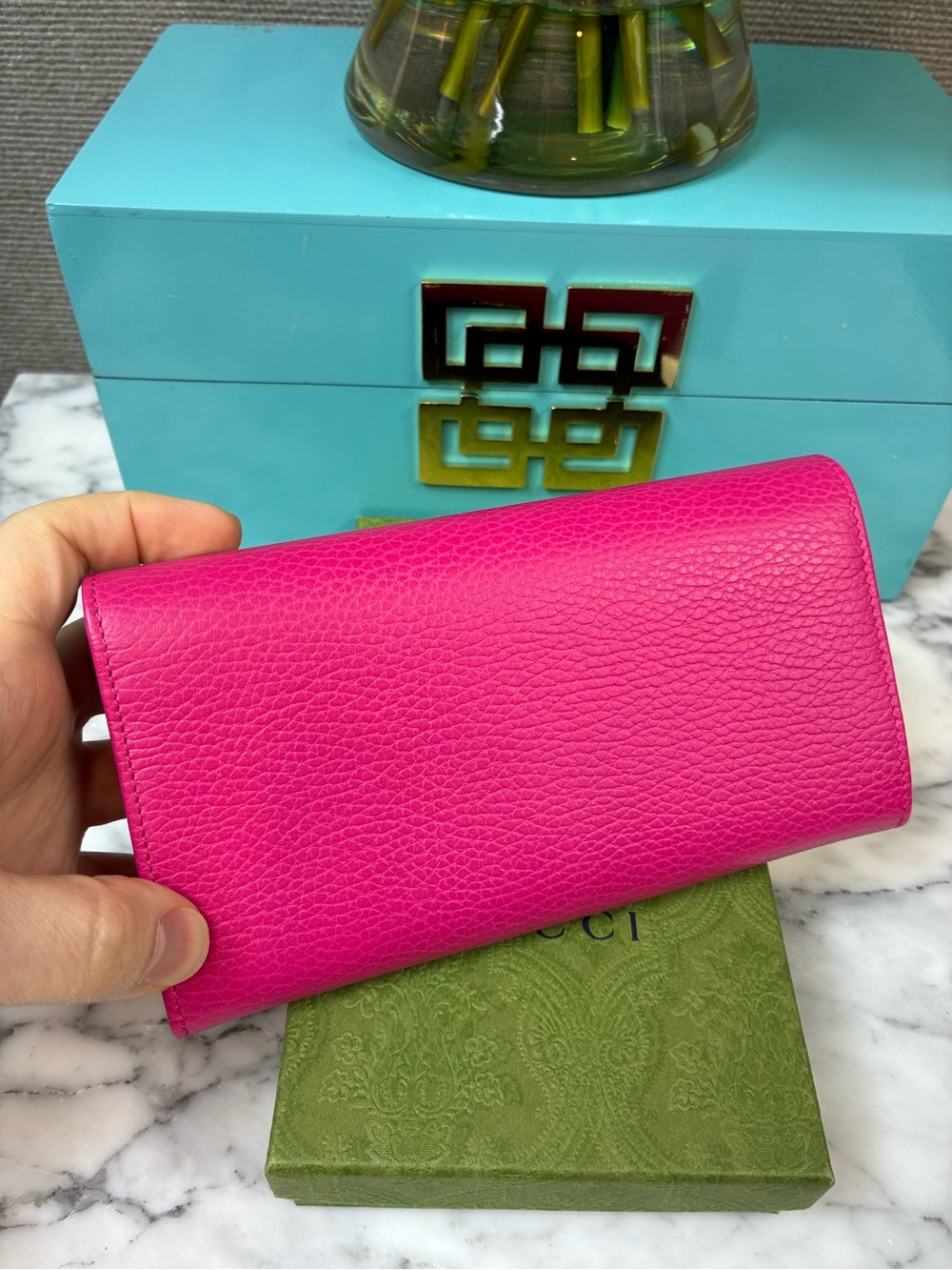Gucci Hot Pink GG Marmont Leather Flap Wallet - NWOT Authentic - Picture 6 of 13
